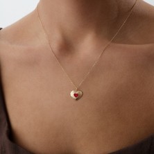 Cherry By Özkonak Amor Kırmızı Mineli Kalp Altın Kolye
