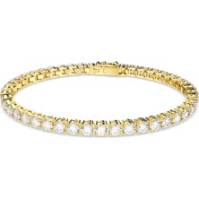Swarovski Matrix Tennis Bileklik Round Cut Beyazari Altin Rengi Kaplama S