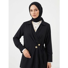 Miostil Çift Düğmeli Bağcıklı Tunik-Siyah