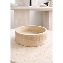 Zekmar Home Stone Traverten Dekoratif Kase - El Yapımı Taş Sunumluk - Modern Şık Tasarım (20 Cm)