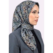 Hadiora Zer Kadın Indigo Füme Çiçek Desenli Organik Pamuk Soft Eşarp