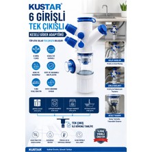 Kustar 6 Girişli Tek Çıkışlı Gider Adaptörü | Koku Önleyici Kapaklı | Çoklu Bağlantı | Mutfak Eviye Sifon Aparatı | Arıtma + Bulaşık + Çamaşır Uyumlu