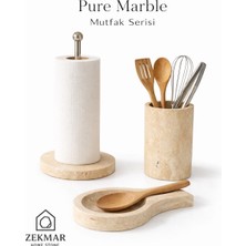 Zekmar Home Stone 'pure Marble Mutfak Serisi' Doğaltaş Traverten Gümüş Metal Detay Havluluk 3lü Mutfak Seti