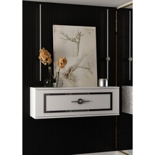 Cantek Dizayn D7053-7053-D87-32 87CM Duvara Monte Tek Kapaklı Dresuar Beyaz-Gümüş