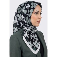 Hadiora Lady Coco Kadın Koyu Gri Çok Renkli Çiçek Desenli Organik Pamuk Soft Eşarp