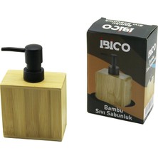 Dikdörtgen Ahşap Bambu Sıvı Sabunluk Siyah Plastik Pompa  5.8 x 9.9cm - Y: 10CM (5486)