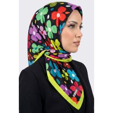 Hadiora Lady Coco Kadın Siyah Çok Renkli Çiçek Desenli Organik Pamuk Soft Eşarp