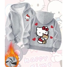 Nigrum Pardus Nıgrum Pardus Happy Tıme Baskılı Kapüşonlu Fermuarlı 2 Iplik Şardonlu Kız Çocuk Sweatshirt