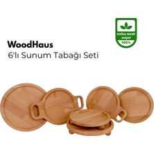 WoodHaus 6’lı Doğal Masif Ahşap Sunum Tabağı Seti – 24 cm & 28 cm Yuvarlak Servis Tabakları