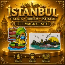 Istanbul Galata Taksim Istiklal Yazılı ve Görselli 2’li Magnet Seti