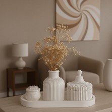 4 Parça Çizgili  Dekoratif  Modern Masaüstü Aksesuar Seti
