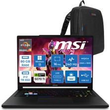 MSI Msı Raider 16 Hx B8WH-011TR Ryzen 9 8940HX Aı 80GB Ddr5 2tb+2tb SSD 12GB/RTX5070Tİ 140W  16" QHD+(2560X1600), 240Hz IPS 100% Dcı-P3 WINDOWS11PRO Gaming Laptop MSW011TRP38+ZETTAÇANTA