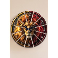 Artı Home Duvar Saati Sarı Kırmızı Aslan Temalı Dekoratif Saat