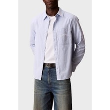 Calvin Klein Çizgili Pamuklu Relaxed Fit Uzun Kollu Gömlek LV04RF104GCBE Erkek Gömlek LV04RF104G Cbe