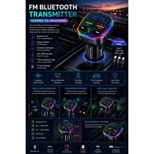 FaroxTech Fm Bluetooth Transmitter Araç Içi Şarj Cihazı Bluetooth 5.0 Handsfree Çift USB Hızlı Şarj Rgb Işıklı