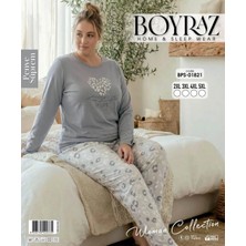 Daniska Boyraz BPS-01821 Kadın Battal Uzun Kollu Pijama Takımı