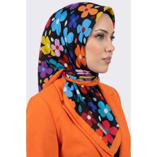 Hadiora Lady Coco Kadın Siyah Çok Renkli Çiçek Desenli Organik Pamuk Soft Eşarp