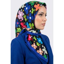 Hadiora Lady Coco Kadın Siyah Mavi Çok Renkli Çiçek Desenli Organik Pamuk Soft Eşarp