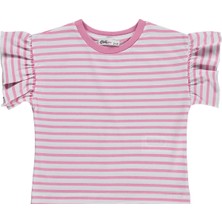 Civil Girls Çizgili Volan Kol 2-5 Yaş Tişört - Pembe