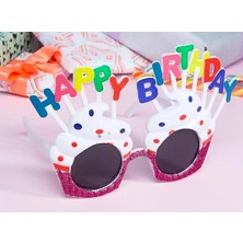 Eco Port Happy Birthday Yazılı Beyaz Fuşya Renk Parti Gözlüğü 12X7 cm