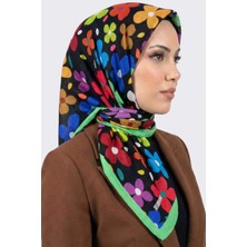 Hadiora Lady Coco Kadın Siyah Çok Renkli Çiçek Desenli Organik Pamuk Soft Eşarp