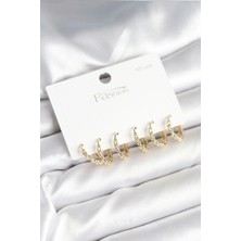 Uravas Store Gold Renk Burgu Halka Model 925 Ayar Gümüş Çivili Pirinç Küpe Seti
