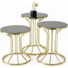 Savita Home Alaska Zigon Bronz Cam Modern Tasarım Şık Dayanıklı Salon Mobilyası Fonksiyonel Zigon Sehpa Seti
