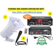 Ucuzcu Market Pazarcı Anons Seslendirme Hoparlör Seti (Bluetooth - USB - Sd Kart - 2 Mikrofon Girişli  Amfi / Açık Hava Horn Hoparlör / Mikrofon)