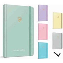 Gıpta Mıcro Notes A5 Iplik Dikiş Sert Kapak Defter - 120 Yaprak Lastikli Çizgili  Ajanda - Lastik Kalemlik Pastel Renkler Gri