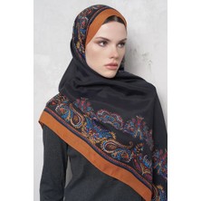 Turuncu Ed Scarf Sheer Desen Floş Viskon Şal