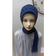 Ergül Hazır Duvak Simsiz Açık Lacivert Işıltılı Model Hazir Turban,hazır Duvak,hazır Şal,abiye Şal, Düğün,sünnet,mezuniyet