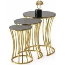 Savita Home Duru Zigon Bronz Cam Modern Tasarım Şık Dayanıklı Salon Mobilyası Fonksiyonel Zigon Sehpa Seti