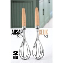 Mey Ithalat® Ahşap Saplı Çelik Çırpıcı - Yumurta ve Sos Çırpıcı, Mutfak Çırpıcısı,