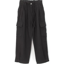 DobaKids Yumuşak Gabardin Kumaş Bağcık Detaylı Wide Leg Kargo Pantolon Siyah