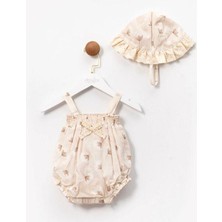 Butik Kız Bebek %100 Pamuklu Şapka Aksesuarlı 2'li Salopet Tulum