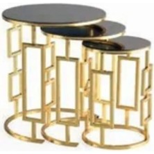 Savita Home Versace Zigon Bronz Cam Modern Tasarım Şık Dayanıklı Salon Mobilyası Fonksiyonel Zigon Sehpa Seti