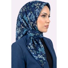 Hadiora Zer Kadın Lacivert Mavi Çiçek Desenli Organik Pamuk Soft Eşarp