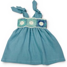 Mayu Baby Collection Mavi Örgü Müslin Kız Çocuk Elbisesi