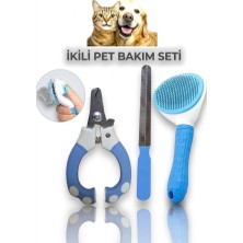 SARAÇOĞLU STORE Kedi Köpek Bakım Seti - Otomatik Temizlenen Tüy Toplama Fırçası, Tırnak Makası ve Törpü 3'lü Set