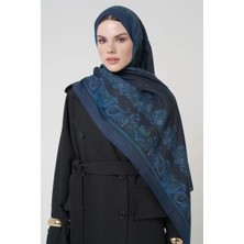 Lacivert Ed Scarf Sheer Desen Floş Viskon Şal