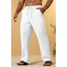 Ghassy Co. Erkek %100 Cotton Muslin Keten Karışım Rahat Ultra Hafif Ev Içi/dışı Keten Pantolon