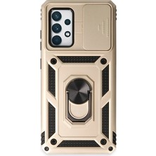 Mey Ithalat®  Samsung Galaxy A72 Kılıf Pars Lens Yüzüklü Silikon - Gold