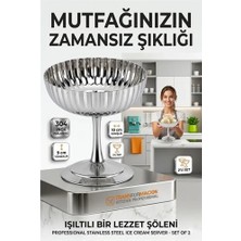 Mey Ithalat® 2'li Profesyonel Inox Gümüş Paslanmaz Çelik Ayaklı Dondurma ve Tatlı Sunum Kas