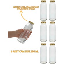 Milea 6 Adet Smoothie Şeffaf Meyve Suyu, Meşrubat, Limonata Şişesi Gold Metal Kapaklı Boş Cam Şişe 250 ml