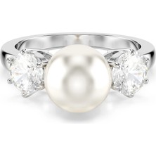 Swarovski Matrix Ring Crystal Pearl Round Cut White Rhodium Plated