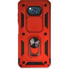 Mey Ithalat®   Pocophone X3 Kılıf Pars Lens Yüzüklü Silikon - Kırmızı