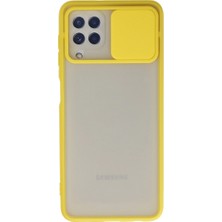 Uravas Store Samsung Galaxy A22 Kılıf Palm Buzlu Kamera Sürgülü Silikon - Sarı