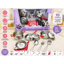 Aksoy Toys 10 Parça Metal Tencere Tava Yemek Pişirme Oyuncak Mutfak Seti