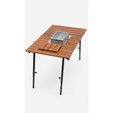 Kampya Xl Mangallı Gürgen Masa Seti - 85X135 cm Katlanabilir Doğal Ahşap Masa
