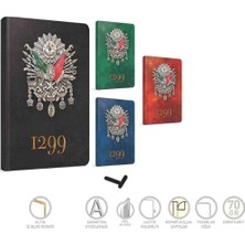 Gıpta Osmanlı Devlet Arması Tuğrası - 1299 Iplik Dikişli Sert Kapak - Altın Yaldızlı Ajanda - Kabartmalı Arma - 13X21 cm 120 Yaprak Çizgili Defter / Mavi